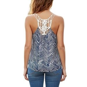 ALYA Navy/White Striped Racerback Crochet Top